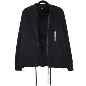 NWT Uniqlo Black faux fur-lined urban sweat blouson zip jacket women's size XL.